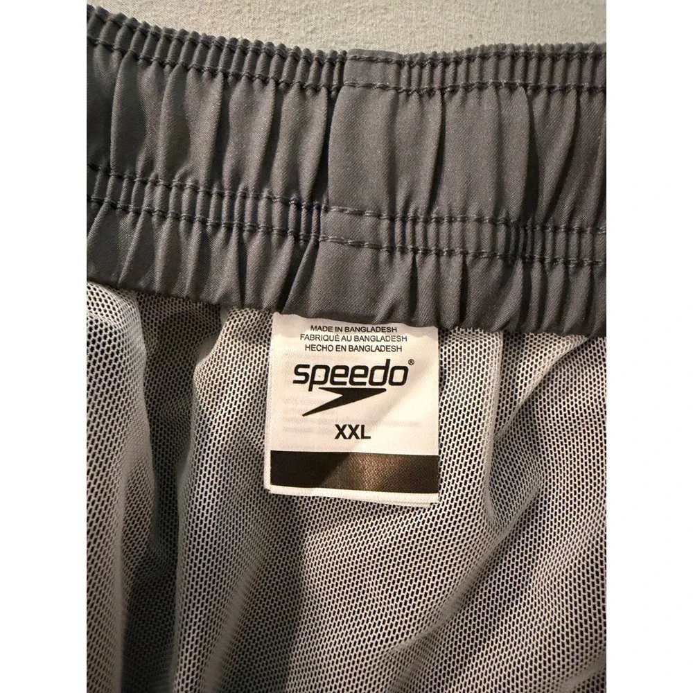 Speedo Mens XXL Swim Trunks Black Gray Board Shorts Mesh Lined Zipper Pocket